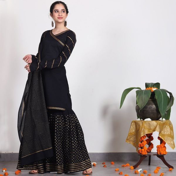 Funky Black Tiered Kurta Sharara Set