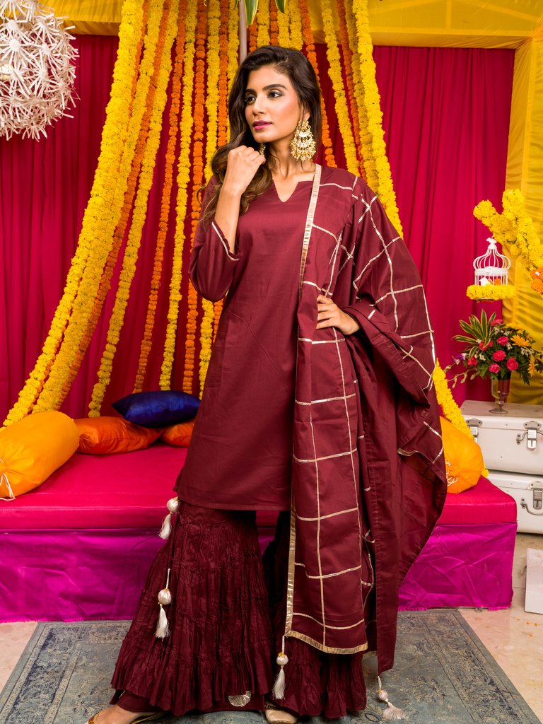 Maroon Decorated Sharara Set