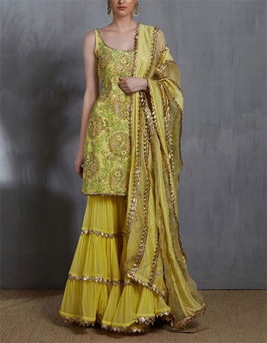 Yellow Chanderi Painted Kurta Set With Organza Chanderi Dupatta