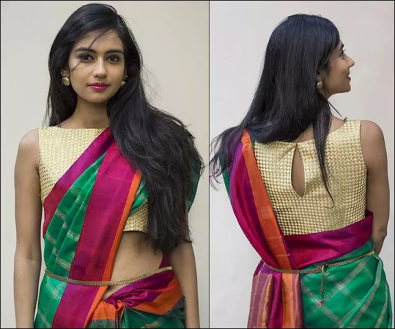 boat-neck-blouse-design-for-net-saree