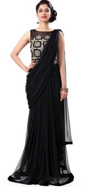 Black-ensemble-Saree-Gown-Designs