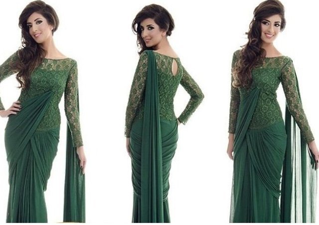 Bold-green-gown-style-saree