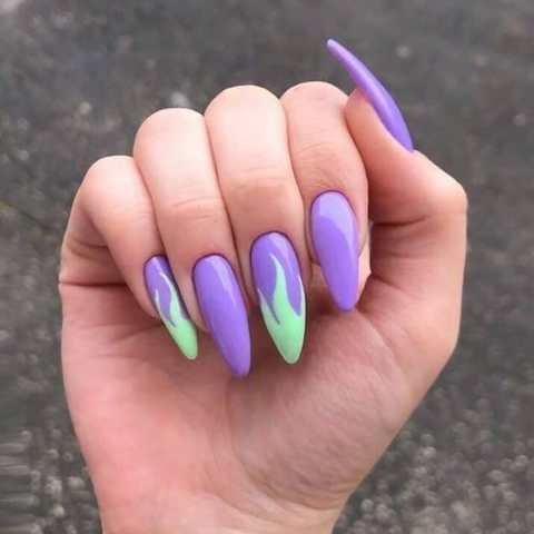 Attractive-Purple-and-Mint-Flame-Nails
