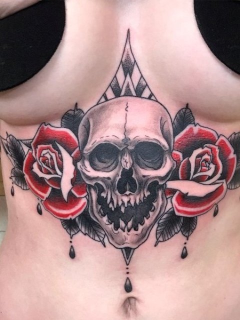 Skull-Underboob-Tattoo-Designs