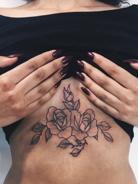 Sweet-Rose-Underboob-Tattoo-Designs