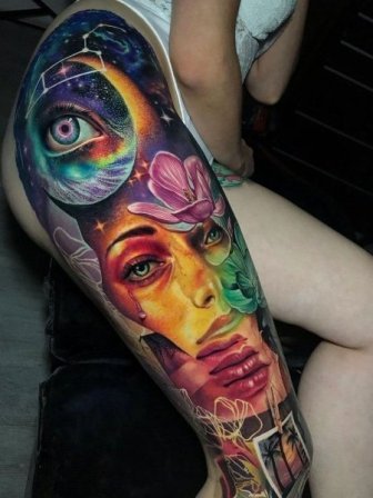 Colorful-Leg-Tattoo-for-Women