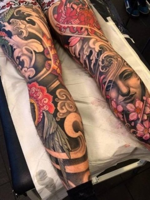 Japanese-Leg-Sleeve-Tattoo-for-Women