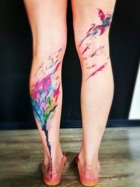 Watercolor-Leg-Tattoo-for-Women