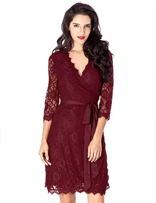 Magenta-Wrap-Style-Cocktail-Lace-Dress-For-Fall-Wedding