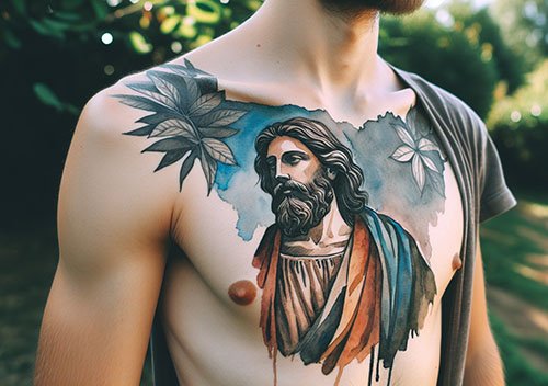 Colorful-Jesus-Chest-Tattoo