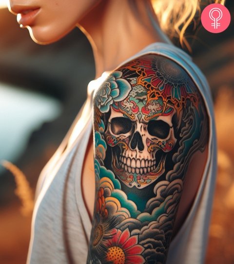 Innovative-Japanese-Skull-Tattoo