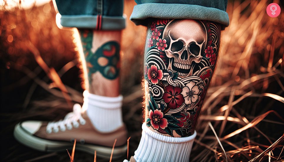 Japanese-Cherry-Blossom-Skull-Tattoo