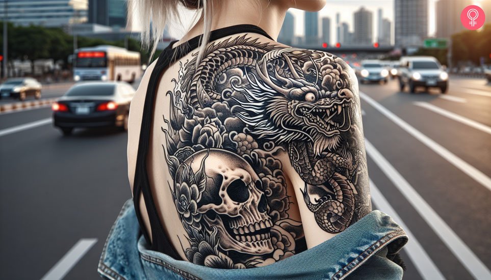 Japanese-Dragon-And-Skull-Tattoo