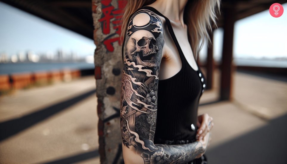 Japanese-Skull-Sleeve-Tattoo