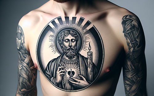 Jesus-Chest-Tattoo-With-A-Candle