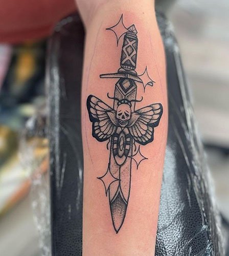 Sword-Tattoo-With -Skull-and-Butterfly